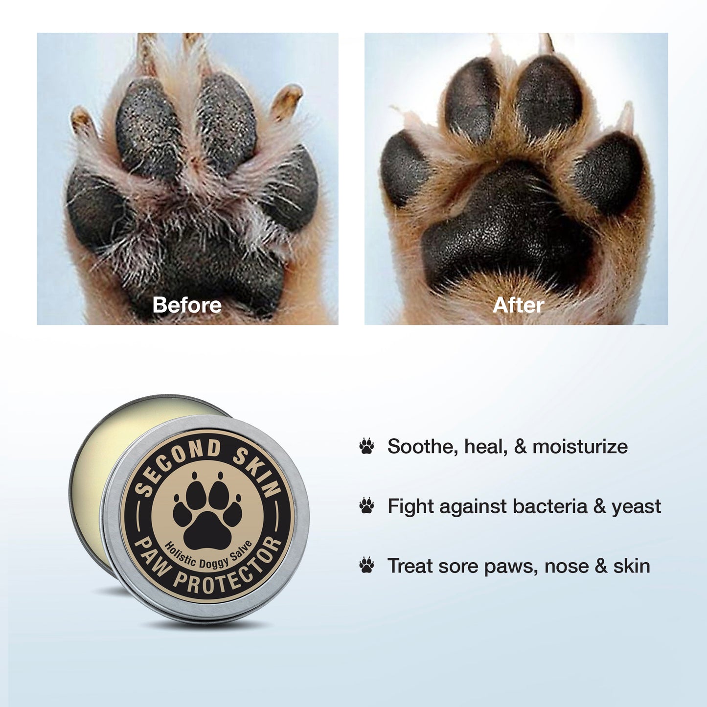 Soothes, heals and moisturizes sore paws, nose and skin | Second Skin Paw Protector Holistic Doggy Salve